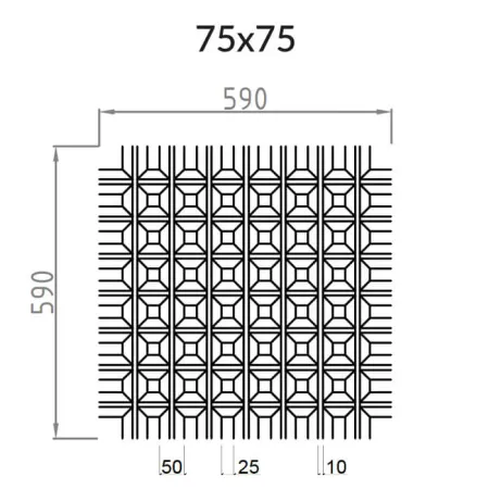 Грильято Пирамидальный ячейка 75х75мм, металлик матовый, высота 42.5 мм, ширина 10 мм