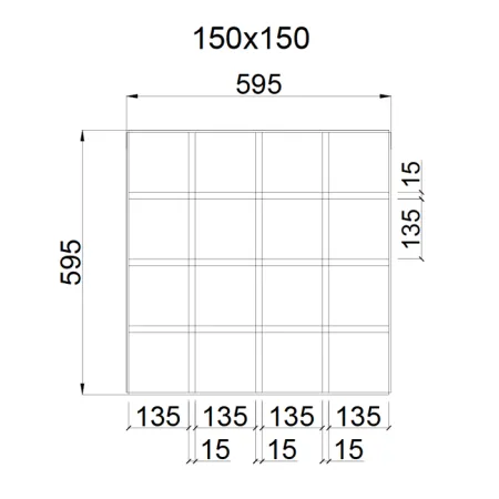 Грильято GL-15 ячейка 150x150, высота 47 мм, ширина 15 мм, окраска по RAL