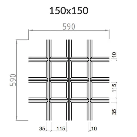 Грильято Пирамидальный ячейка 150х150мм, металлик матовый, высота 35 мм, ширина 10 мм