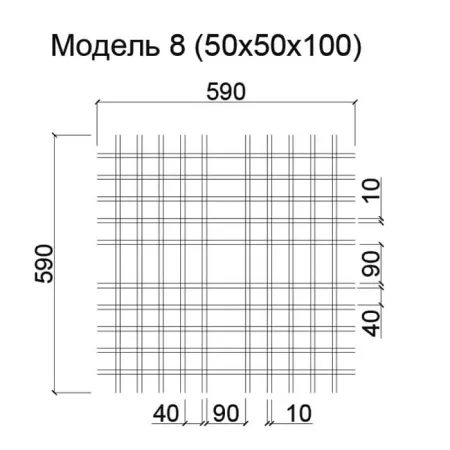 Грильято Нестандартная ячейка Модель 8 ячейка 50х50х100мм, белый матовый, высота 40 мм, ширина 10 мм