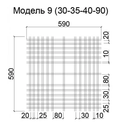 Грильято Нестандартная ячейка Модель 9 ячейка 30-35-40-90мм, металлик, высота 30 мм, ширина 5 мм