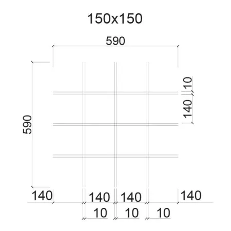 Грильято ячейка 150x150, высота 50 мм, ширина 10 мм, металлик
