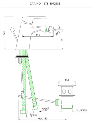 Однорычажный смеситель для биде Essco Stella STE-CHR-107213B Хром