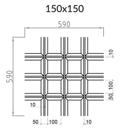 Грильято Пирамидальный ячейка 150х150мм, суперхром, высота 42.5 мм, ширина 10 мм