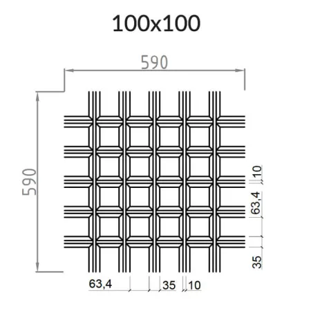 Грильято Пирамидальный ячейка 100х100мм, металлик, высота 35 мм, ширина 10 мм