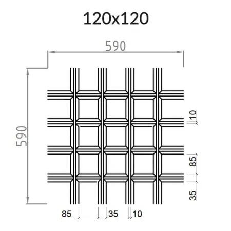 Грильято Пирамидальный ячейка 120х120мм, окраска по RAL, высота 35 мм, ширина 10 мм
