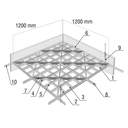Грильято D15 Диагональное 150x150, черный, высота 37 мм, ширина 15 мм