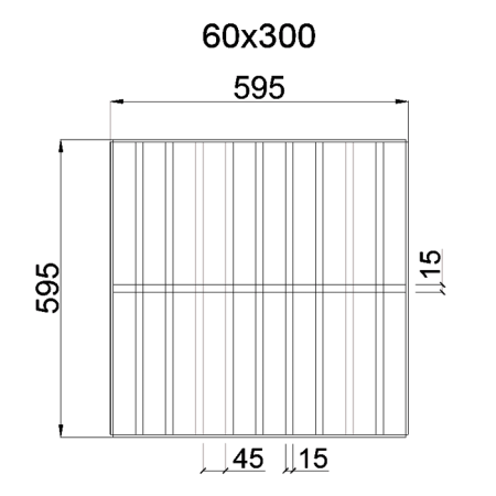 Грильято GL-15 Жалюзи ячейка 60x300, высота 37 мм, ширина 15 мм, металлик оцинк.