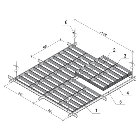 Грильято GL-15 Жалюзи ячейка 60x300, высота 37 мм, ширина 15 мм, металлик оцинк.