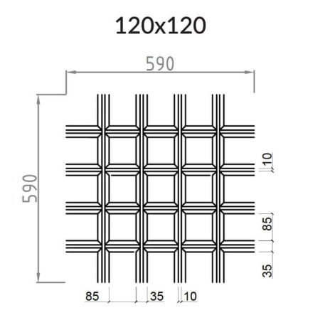 Грильято Пирамидальный ячейка 120х120мм, металлик матовый, высота 35 мм, ширина 10 мм