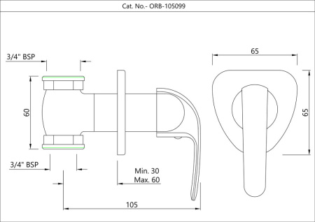 Настенный запорный клапан Essco Orbit ORB-CHR-105099 Хром